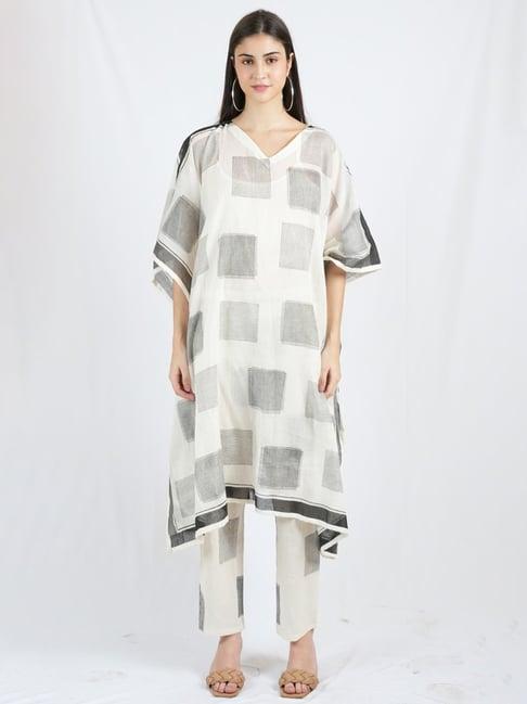 banana labs black monochrome edit cotton mul handblock printed criss cross kaftan - long