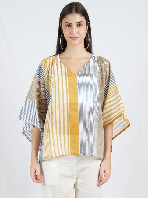 banana labs yellow monochrome edit cotton handblock printed meddle kaftan top