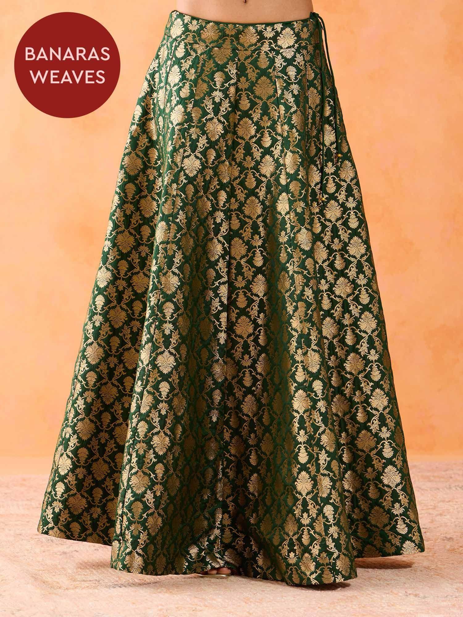banaras brocade green panelled skirt gbbskt01