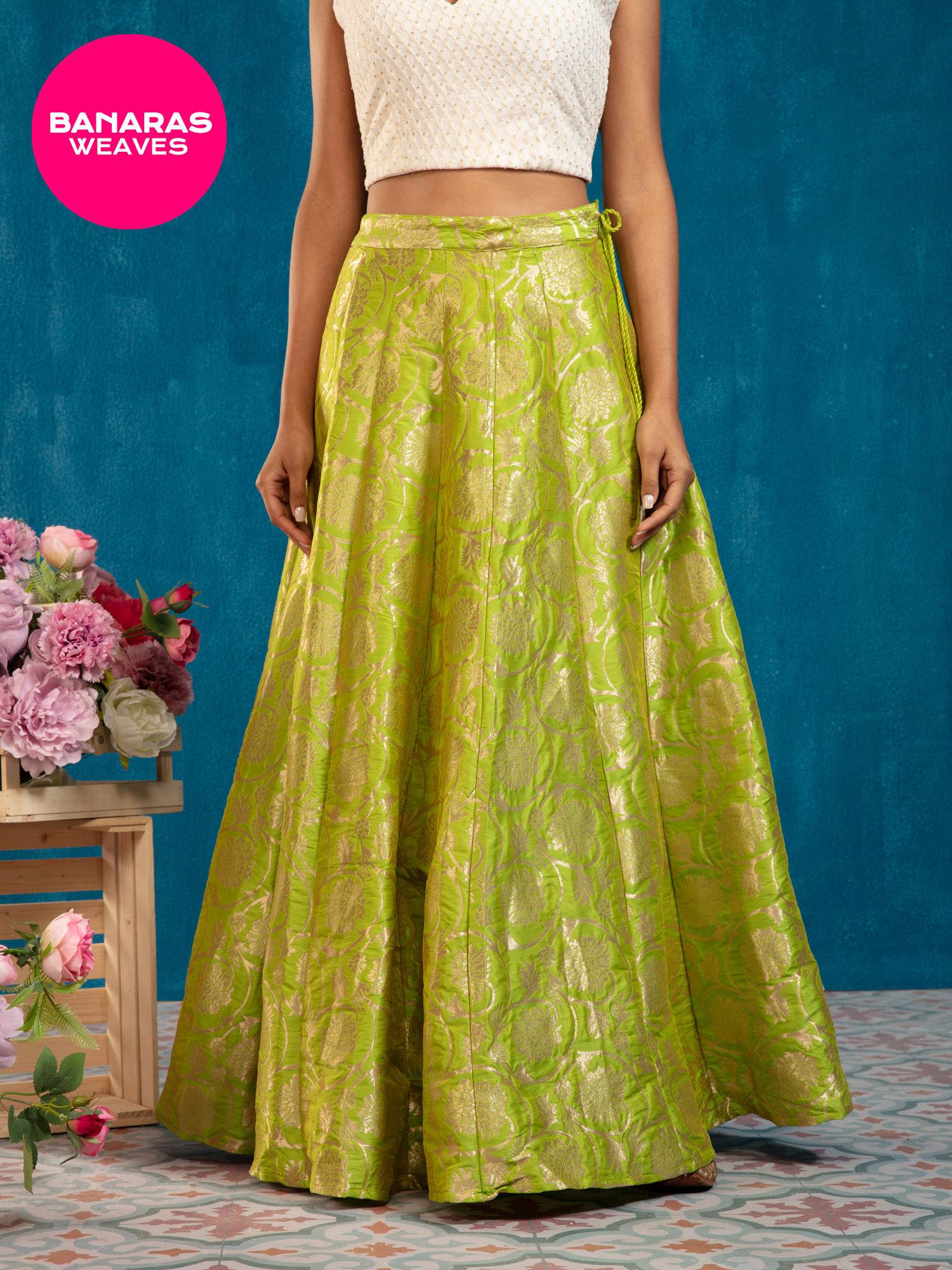 banaras lime green brocade skirt