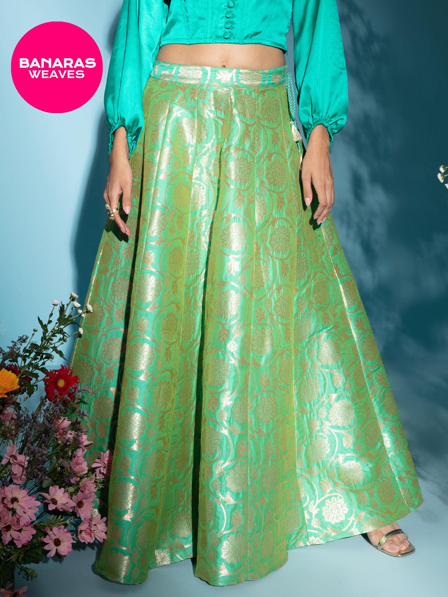 banaras turquoise brocade skirt