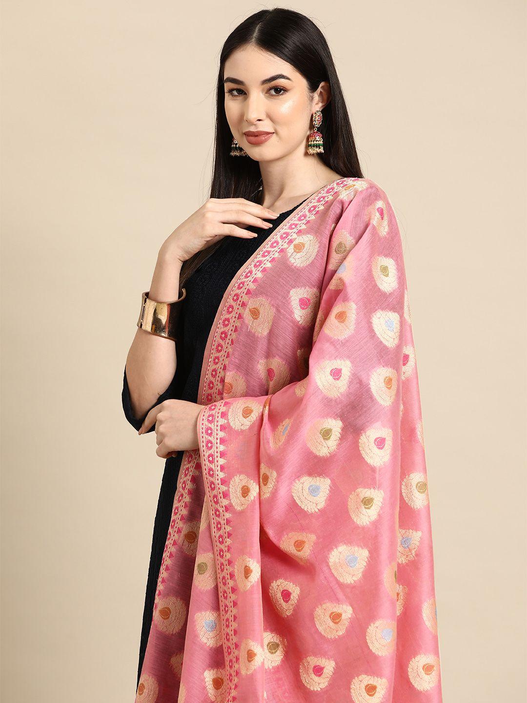 banarasi style ethnic motifs woven design cotton silk dupatta with zari
