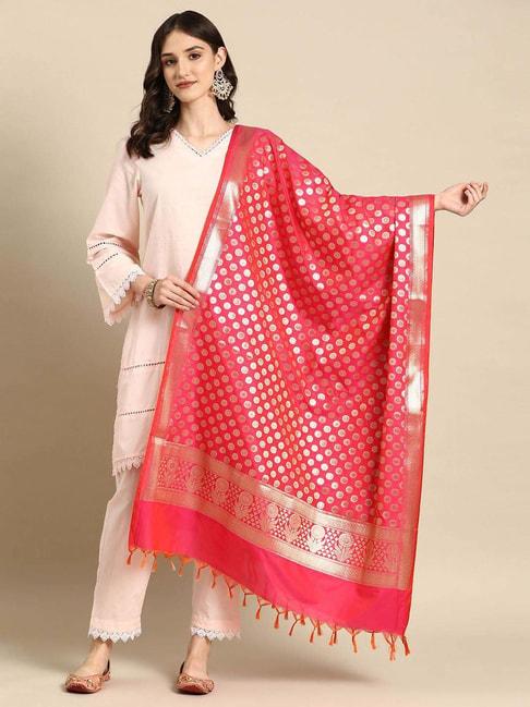 banarasi style pink woven pattern dupatta