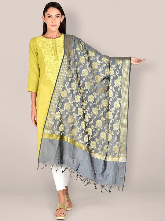 banarasi  grey silk dupatta with floral jaal