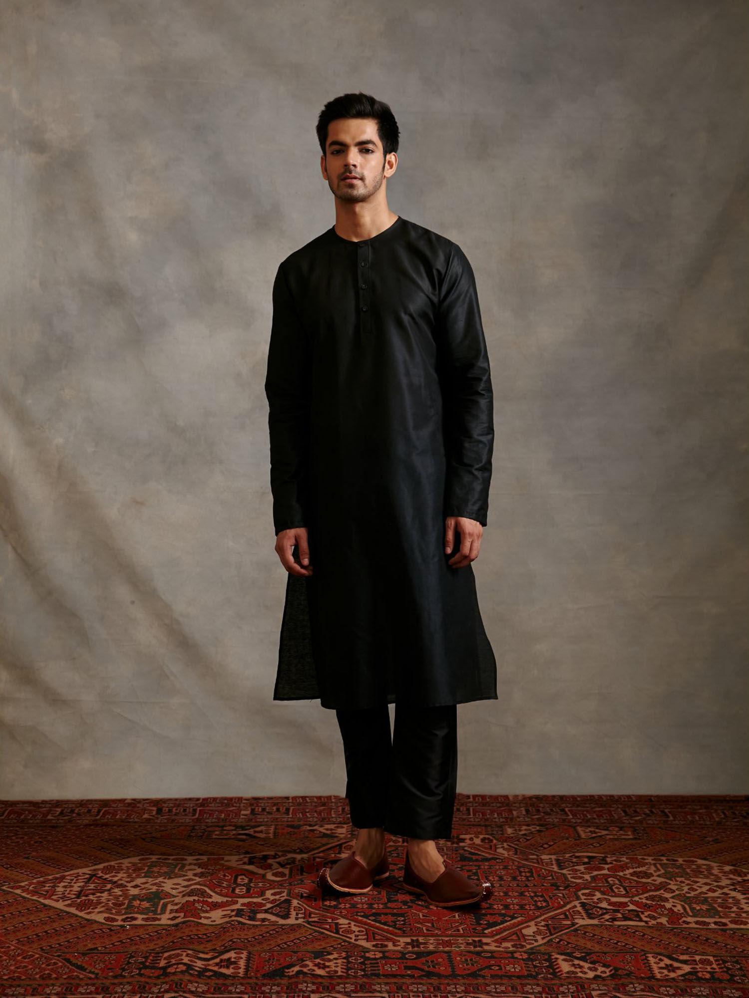 banarasi ankle kurta with ankle pants metallic black (set of 2)