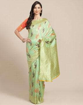 banarasi cotton silk with zari woven motifs