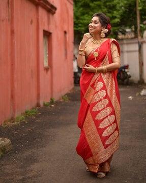 banarasi handloom saree with zari woven motifs