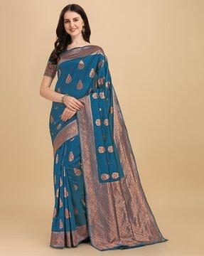 banarasi jacquard printed saree with unstitched blouse piece