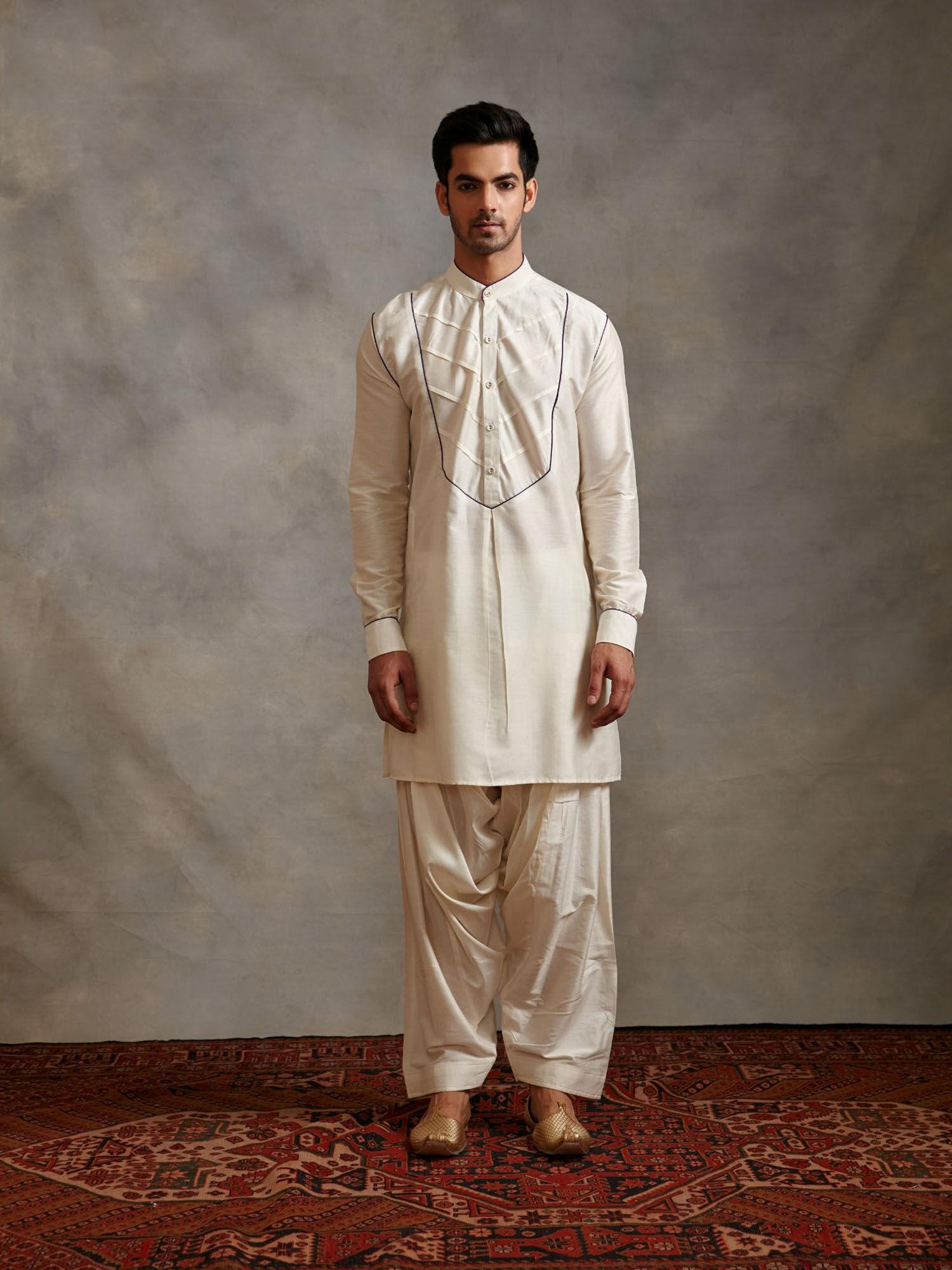 banarasi kurta with contrasting detail ivory