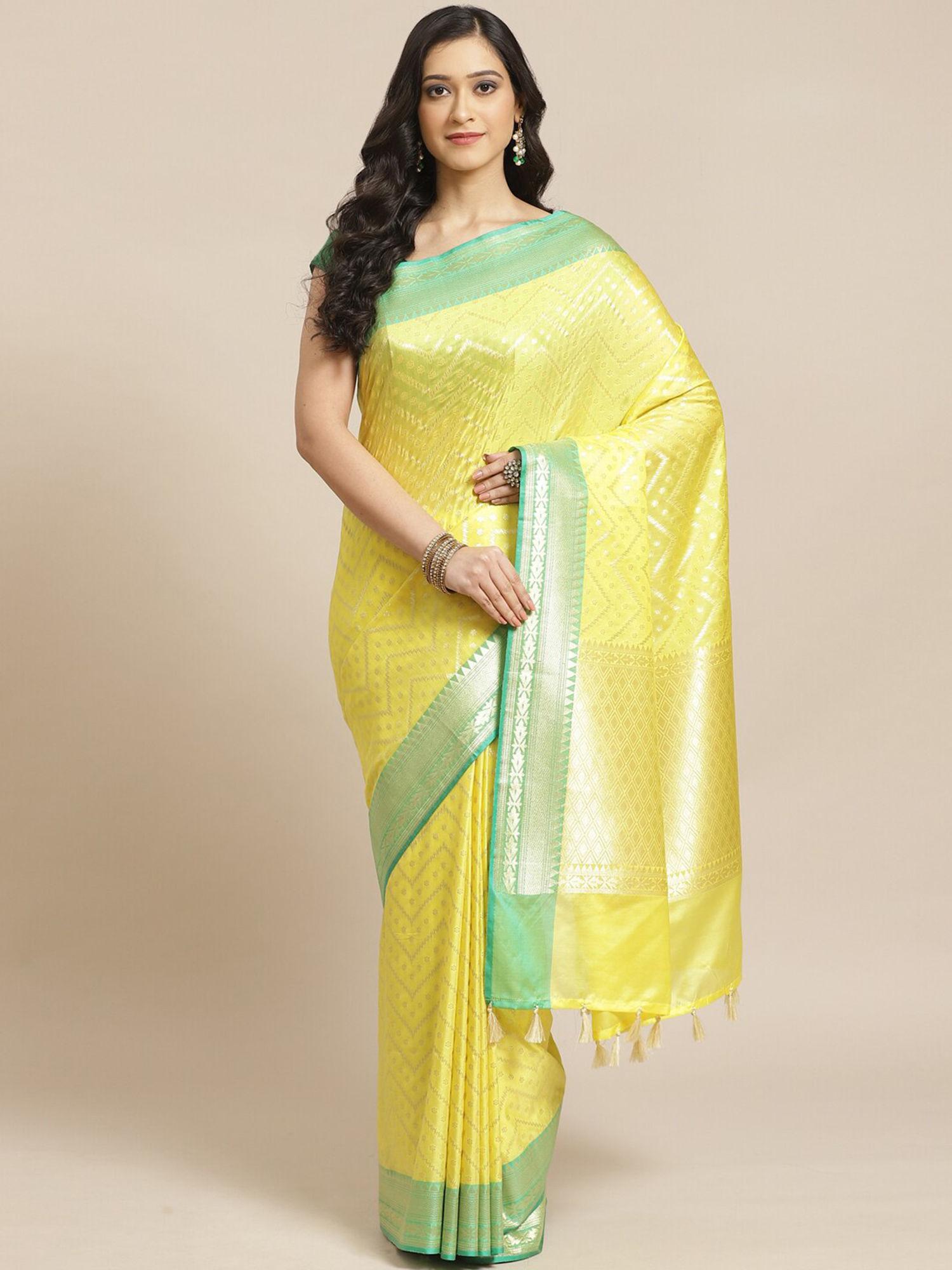 banarasi lemon woven design party wear saree with unstitched blouse