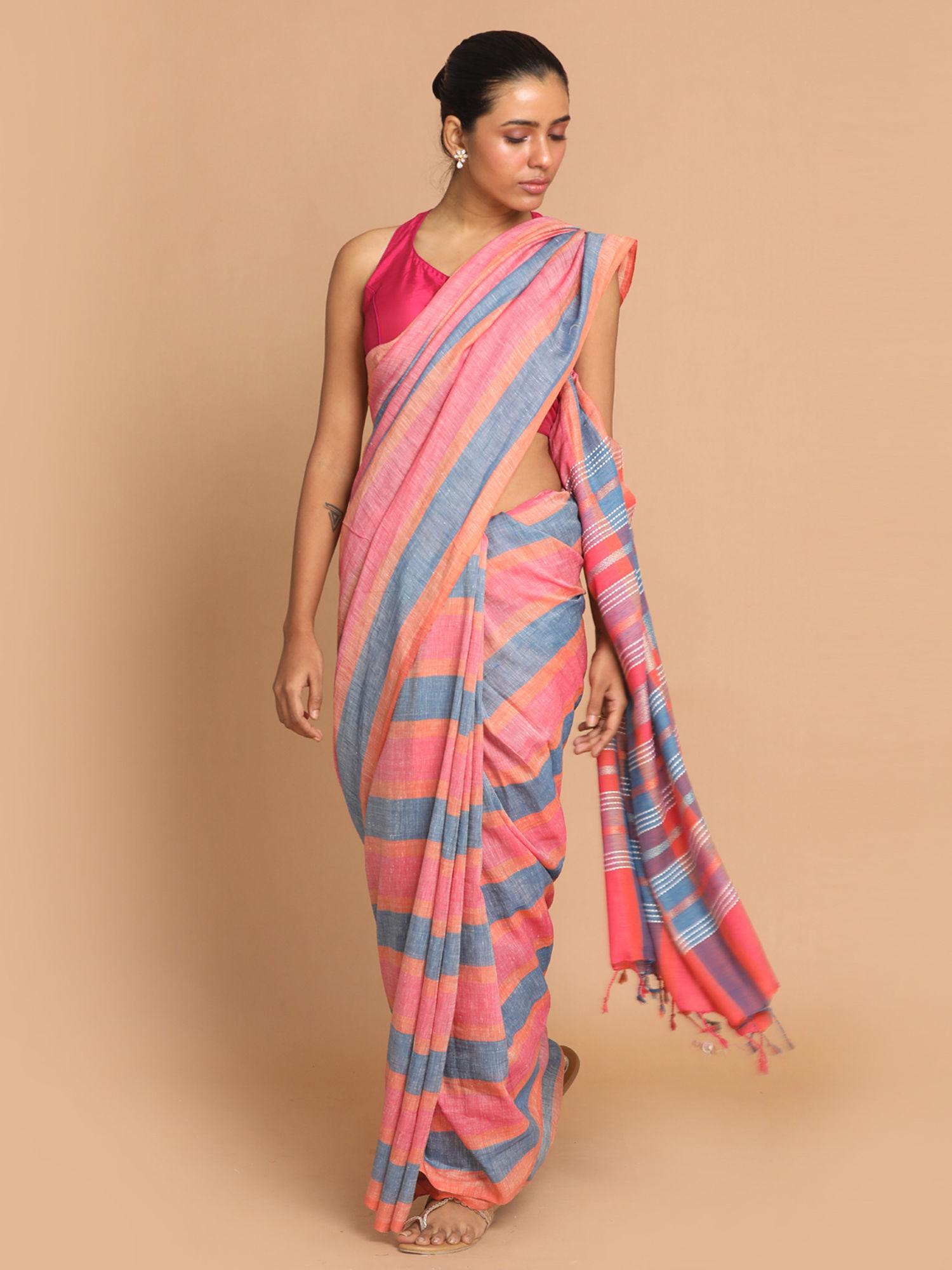 banarasi multi color blocked daily wear saree with unstitched blouse