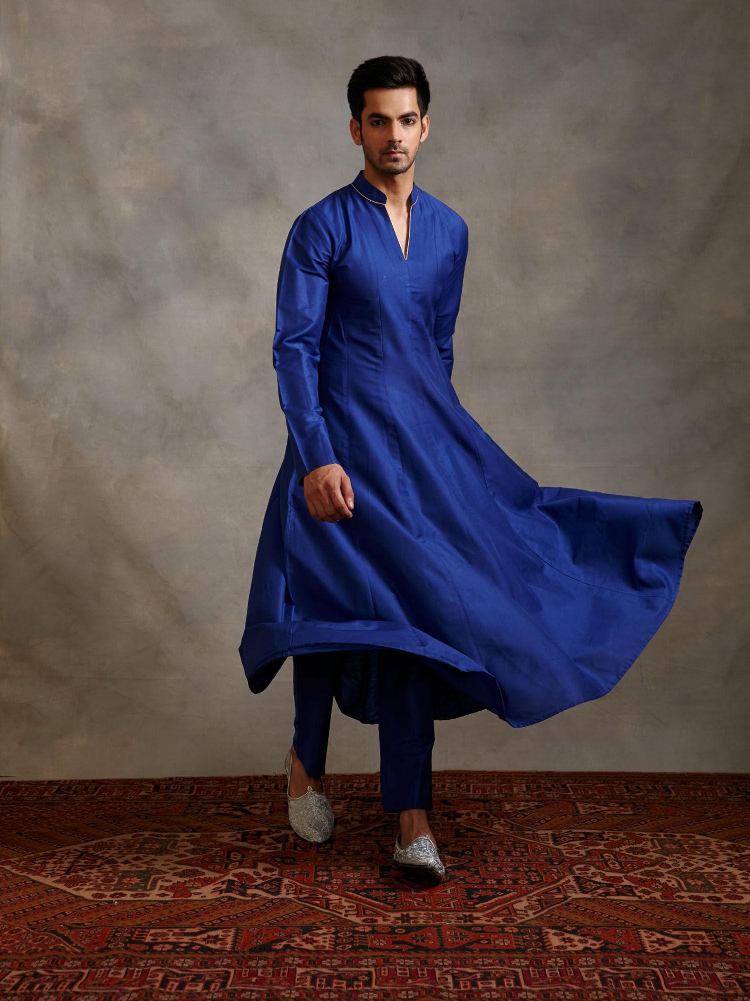 banarasi paneled anarkali kurta imperial blue