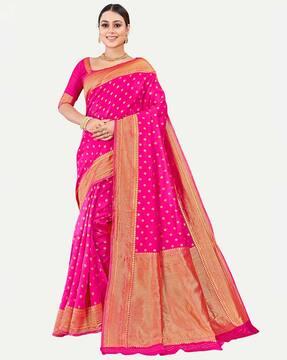 banarasi saree with woven motifs & contrast border