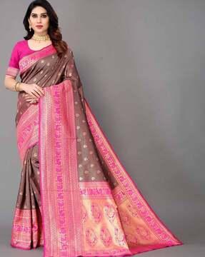 banarasi saree with woven motifs & contrast border