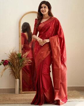 banarasi saree with woven motifs & contrast border