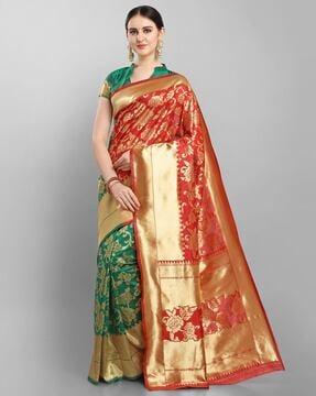 banarasi silk floral woven half and half saree with blouse piece