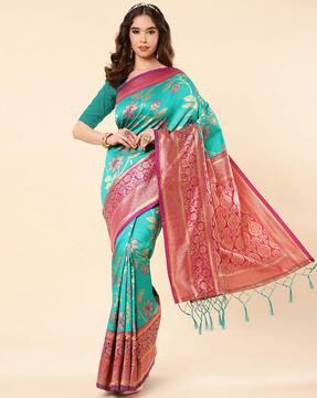 banarasi silk saree with floral motifs