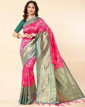 banarasi silk saree with floral woven motifs