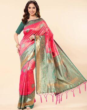 banarasi silk saree with floral woven motifs