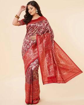 banarasi silk saree with floral woven motifs