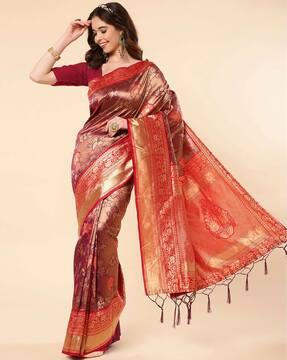 banarasi silk saree with floral woven motifs