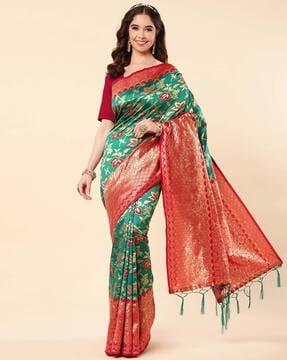 banarasi silk saree with floral woven motifs