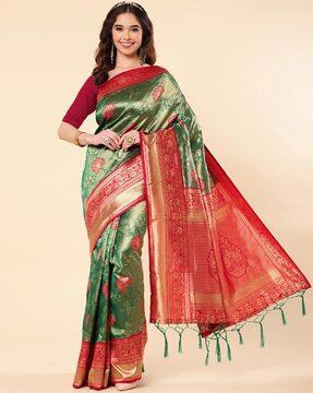 banarasi silk saree with floral woven motifs