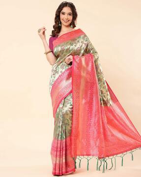 banarasi silk saree with floral woven motifs