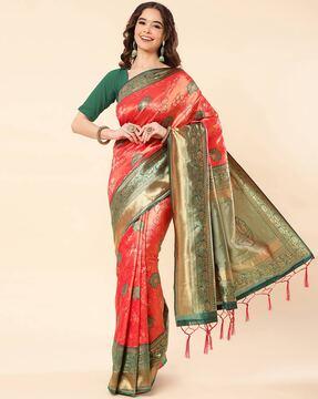 banarasi silk saree with floral woven motifs