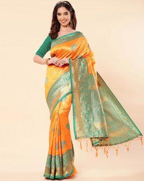 banarasi silk saree with floral woven motifs