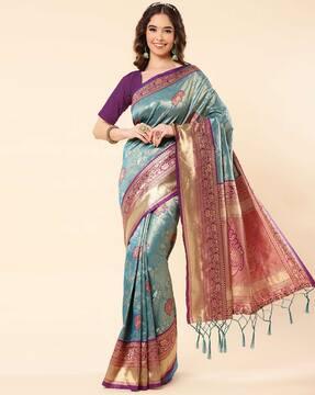 banarasi silk saree with floral woven motifs