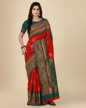 banarasi silk saree with paisley woven motifs