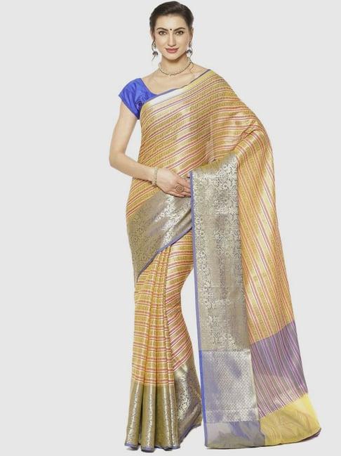 banarasi silk works beige woven saree with unstitched blouse