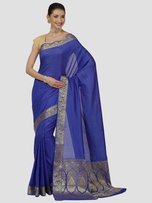 banarasi silk works blue woven saree with unstitched blouse