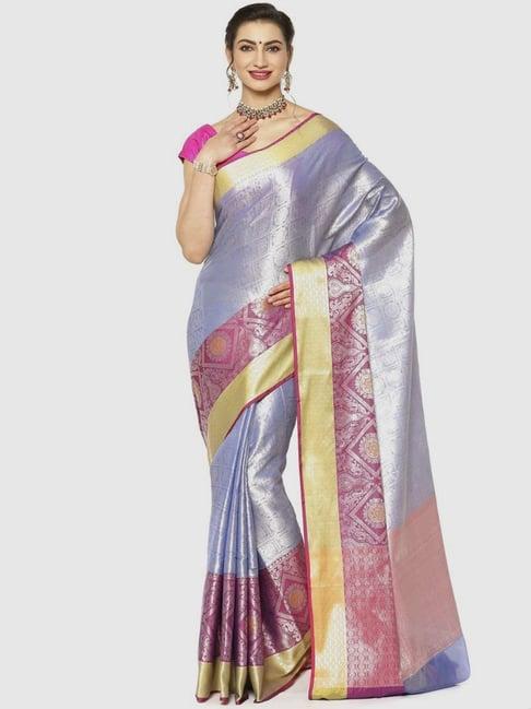 banarasi silk works blue woven saree with unstitched blouse