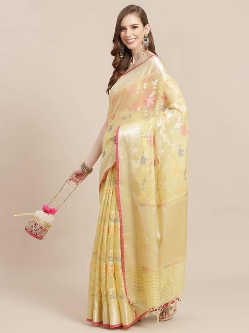 banarasi silk works gold woven saree with blouse