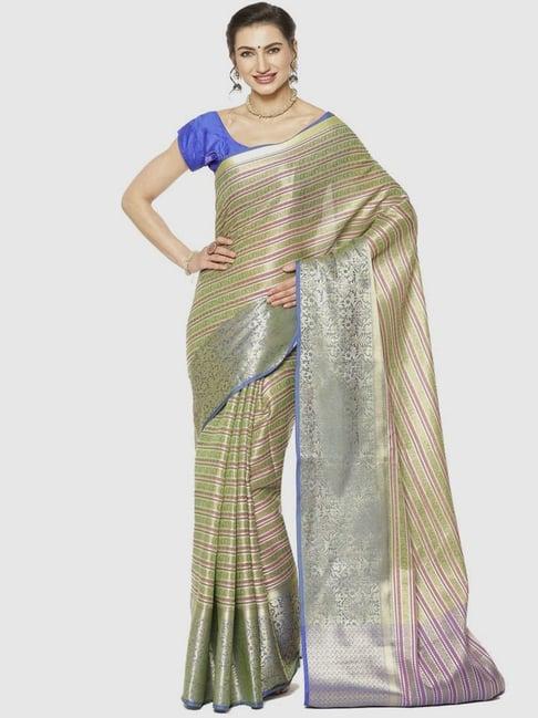 banarasi silk works green woven saree with unstitched blouse