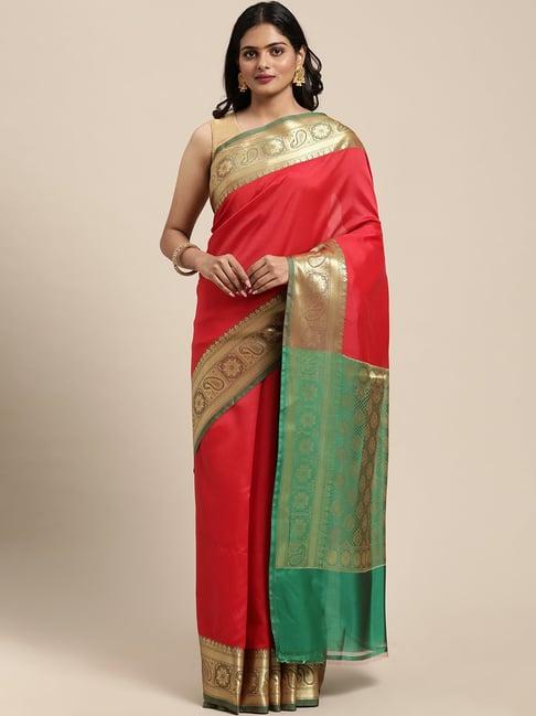 banarasi silk works red silk woven saree with unstitched blouse