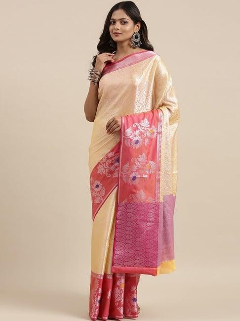 banarasi silk works yellow silk woven saree with unstitched blouse