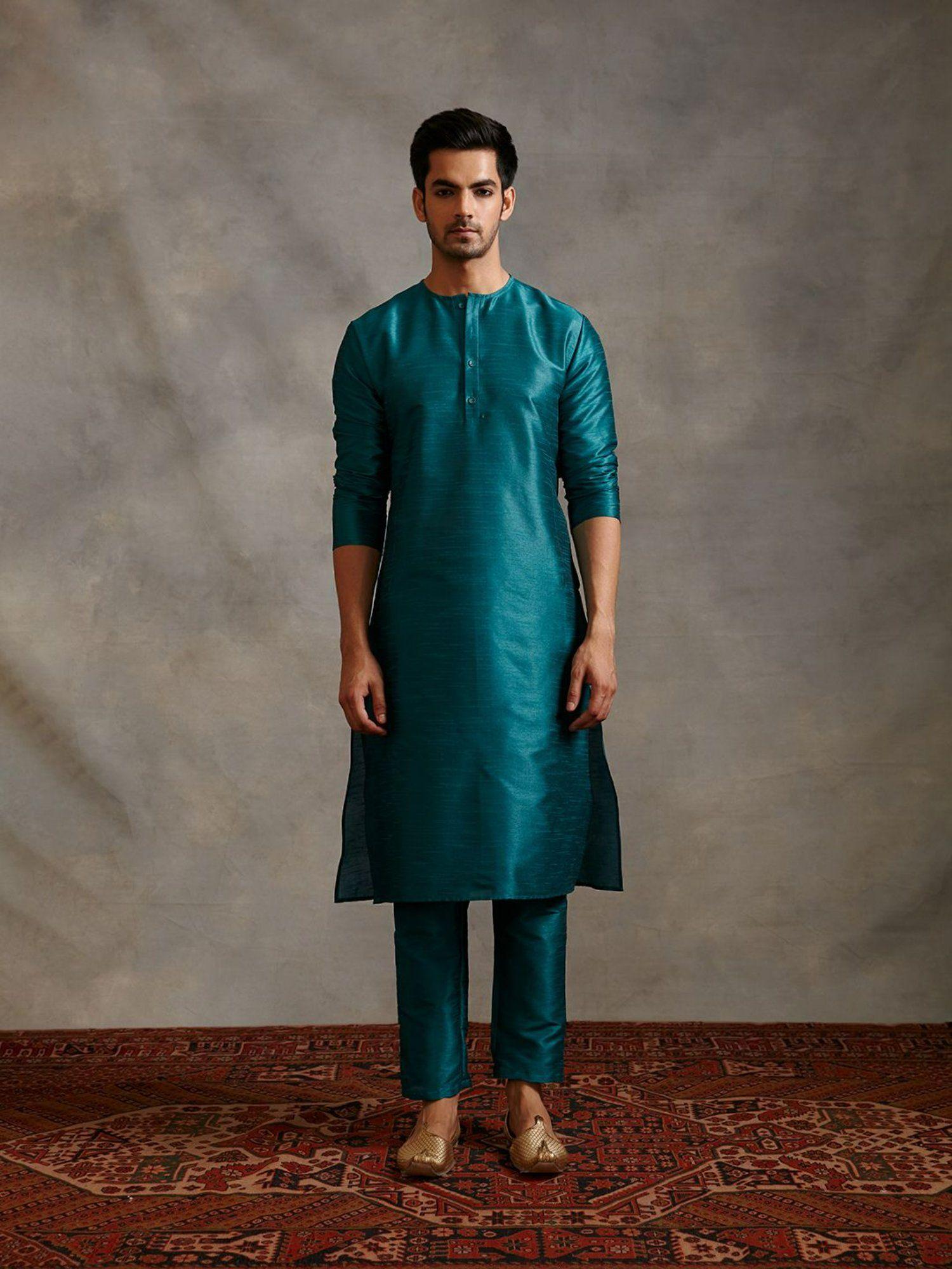 banarasi straight kurta teal blue