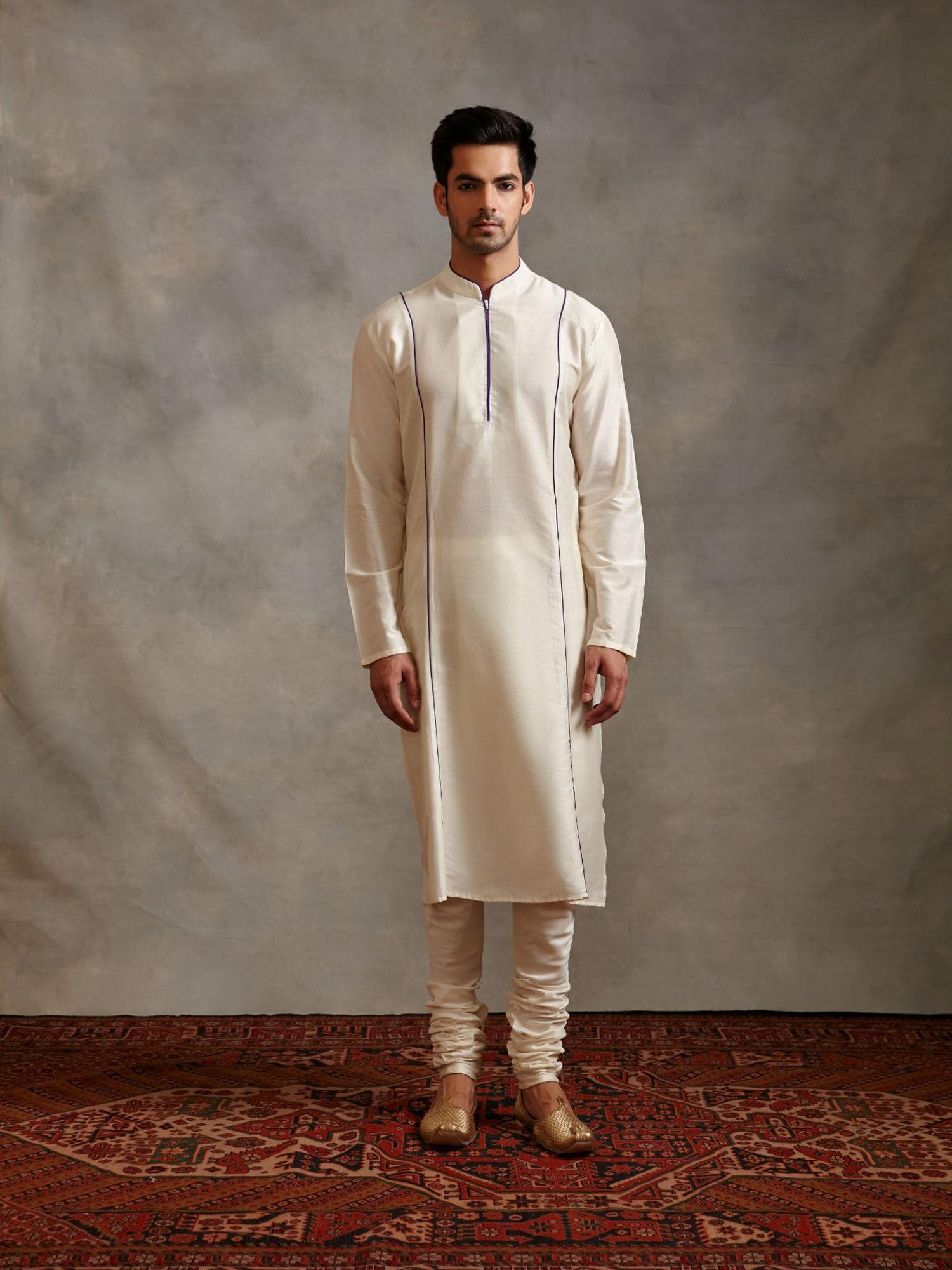 banarasi straight kurta with contrasting detail ivory