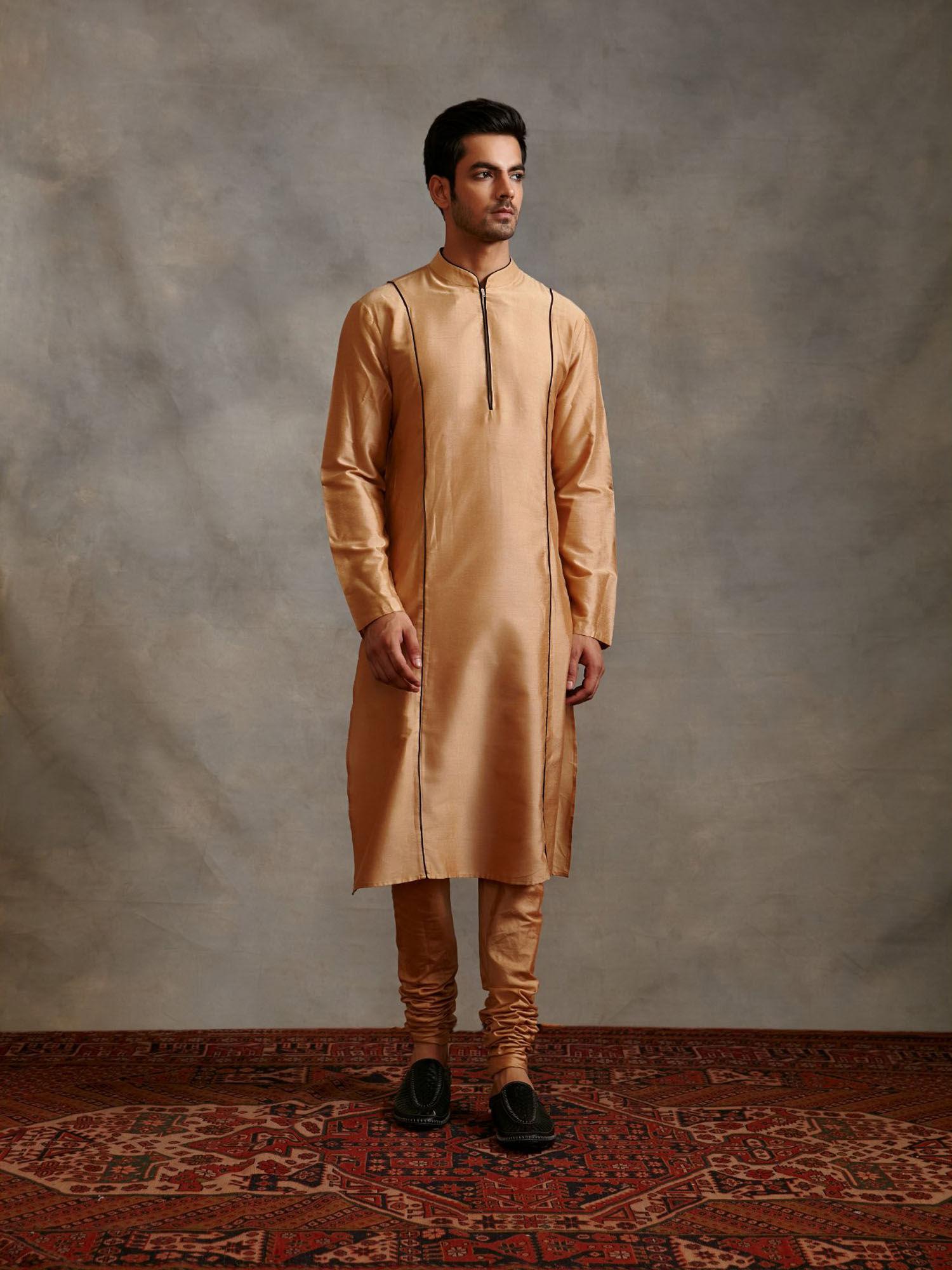 banarasi straight kurta with contrasting paired with churidar sand beige (set of 2)