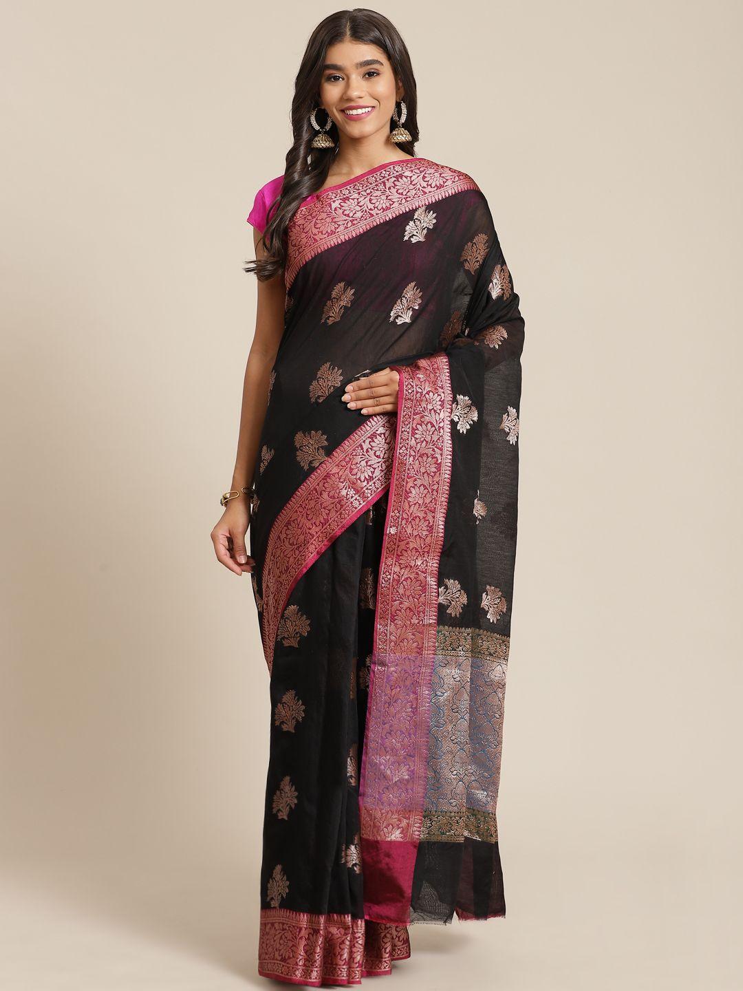 banarasi style black & golden ethnic motifs zari silk cotton banarasi saree