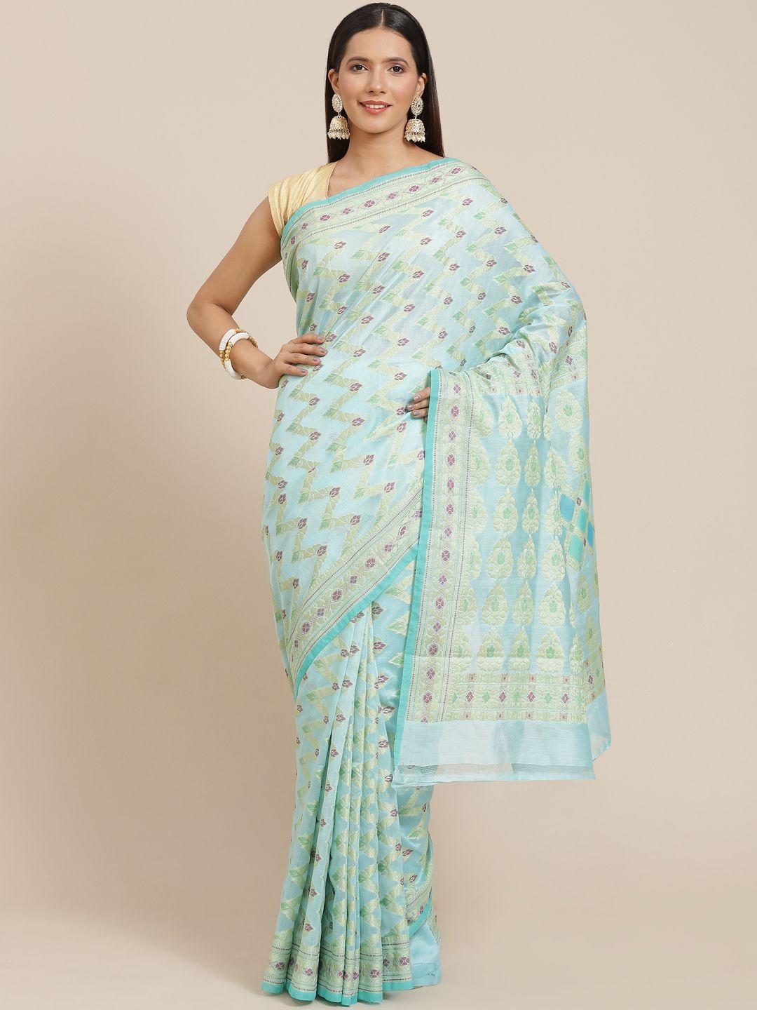 banarasi style blue & cream-coloured ethnic motifs banarasi saree