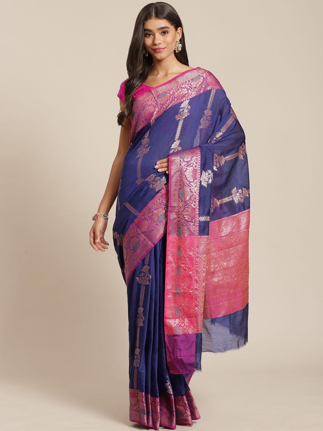 banarasi style blue & pink woven design silk cotton banarasi saree