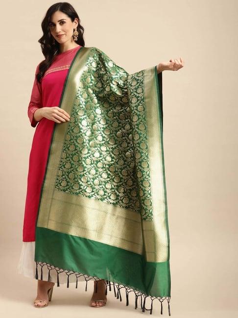 banarasi style bottle green woven pattern dupatta