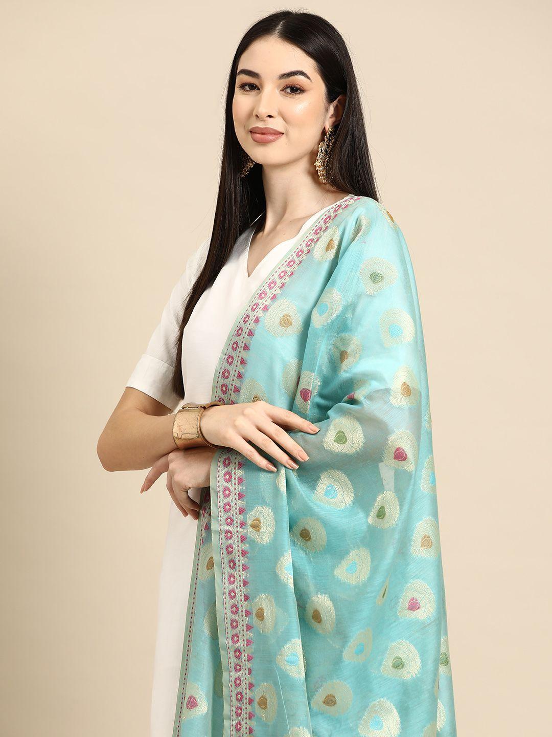 banarasi style ethnic motifs woven design cotton silk dupatta with zari