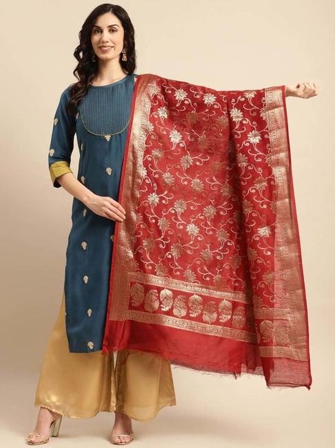 banarasi style maroon cotton woven pattern dupatta