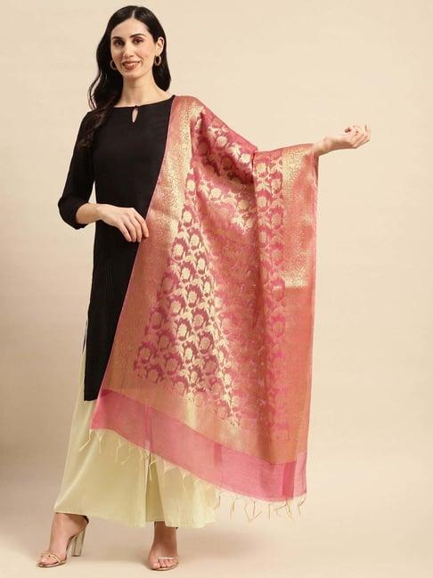 banarasi style pink cotton woven pattern dupatta