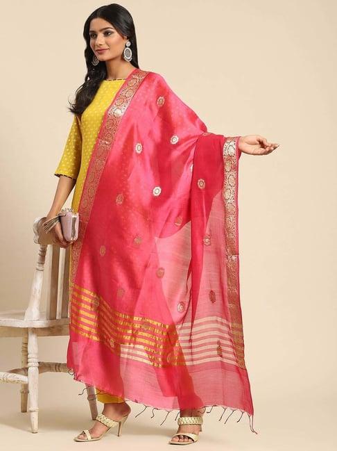 banarasi style pink woven pattern dupatta